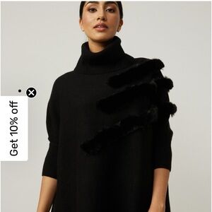 Joseph Ribkoff Poncho Style Sweater with faux fur detail. High Quality.
